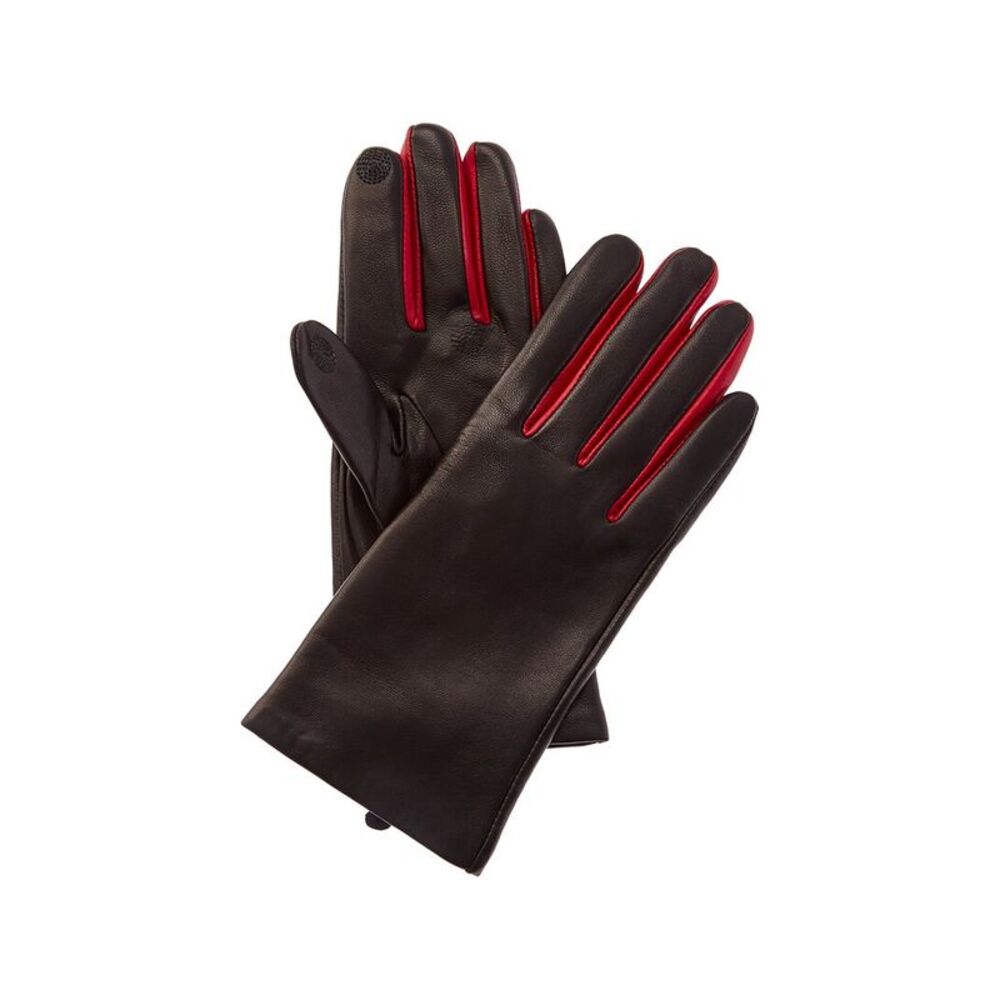 Bruno Magli 2-Tone Cashmere-Lined Leather Gloves, Black